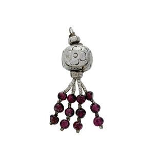 Vintage Silver Tone Garnet Beaded Tassel Pendant